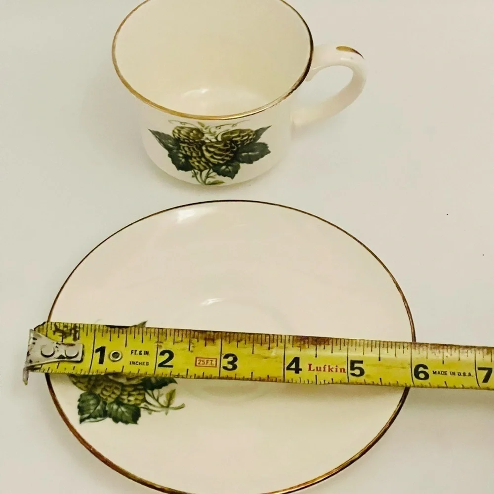 Vintage Hops Teacup & Saucer Botanical Gold Rim Royal Worcester Hop Mathon Green